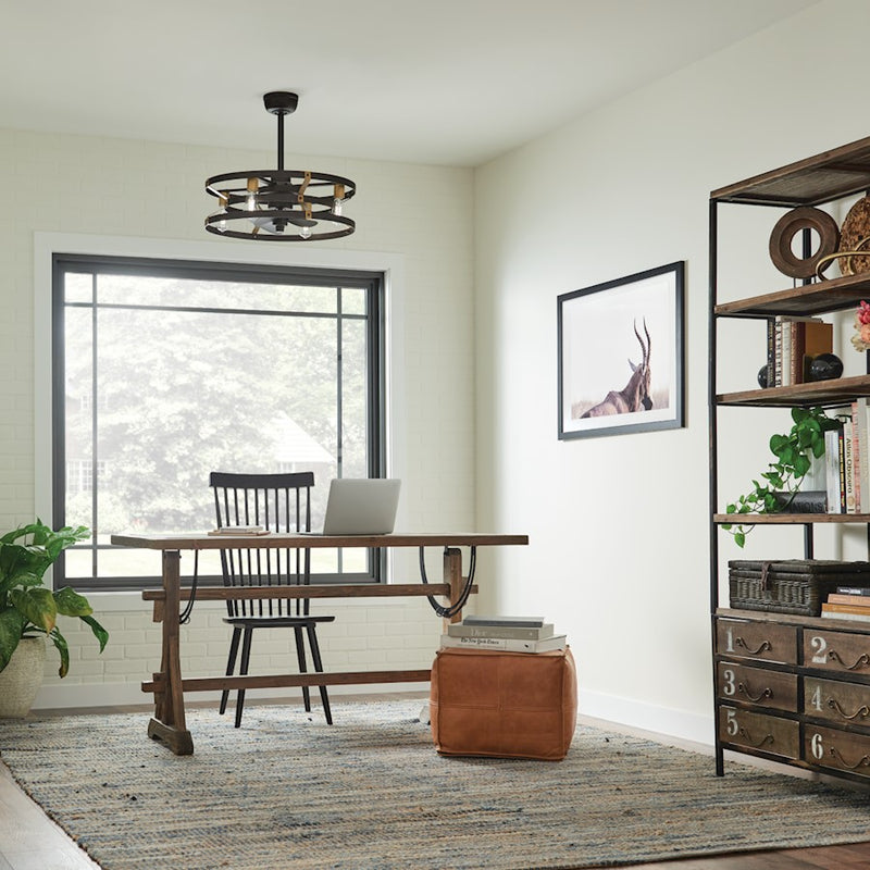 Kichler Cavelli 25in 4-Light Fandelier | Industrial Satin Natural Bronze and Brass | Living Room & Bedroom | 25 x 16 in | Model 300040SNB