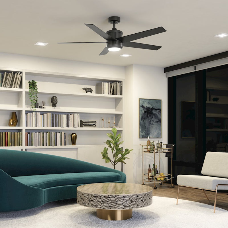 Kichler Brahm 56in Ceiling Fan with LED Light | Art Deco Natural Brass Steel and Etched Opal Glass | Living Room & Bedroom | Model 300044NBR