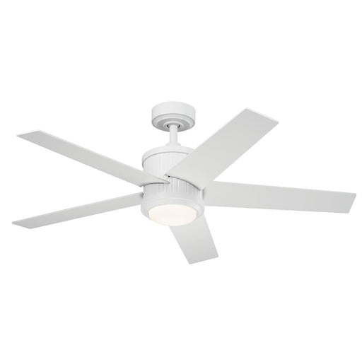 Kichler Brahm 48in Ceiling Fan | Matte White Steel with Etched Opal LED Light | Bedroom & Living Room | 48 in Blade Span, 15.5 in H | Model 300048MWH