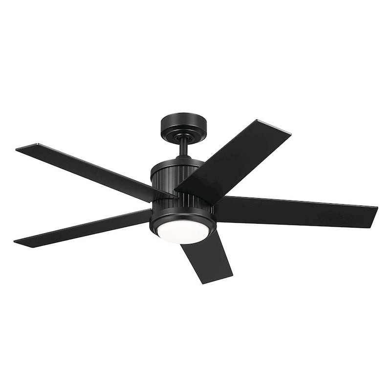 Kichler Brahm 48in Ceiling Fan | Satin Black and Etched Cased Opal Glass | Living Room & Bedroom | 48in Blade Span, 15.5in H | Model 300048SBK