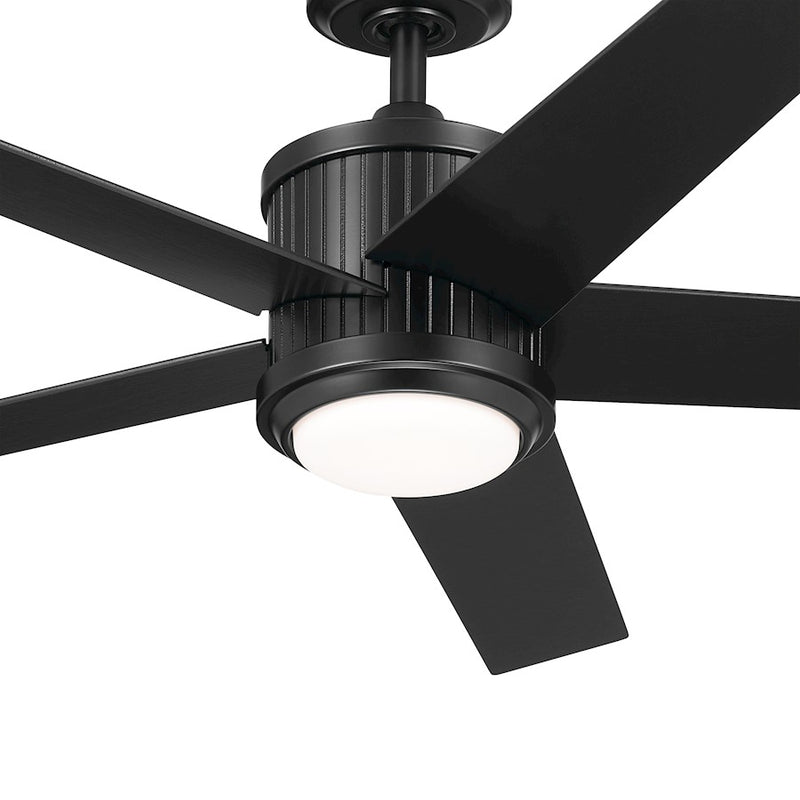 Kichler Brahm 48in Ceiling Fan | Satin Black and Etched Cased Opal Glass | Living Room & Bedroom | 48in Blade Span, 15.5in H | Model 300048SBK