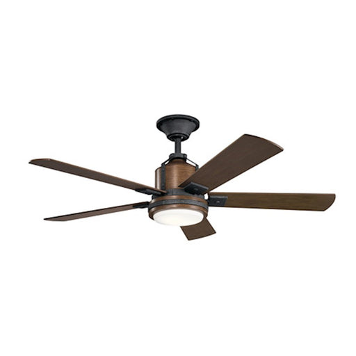 Kichler Colerne 52in Ceiling Fan | Vintage Industrial Distressed Black and Auburn Stained Blades | Living Room & Bedroom | Model 300052DBK