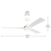 Kichler Veetra 56in 3-Blade Ceiling Fan | Modern Matte White and White Blades | Living Room & Bedroom | 14.5 in H | Model 300056-MWH