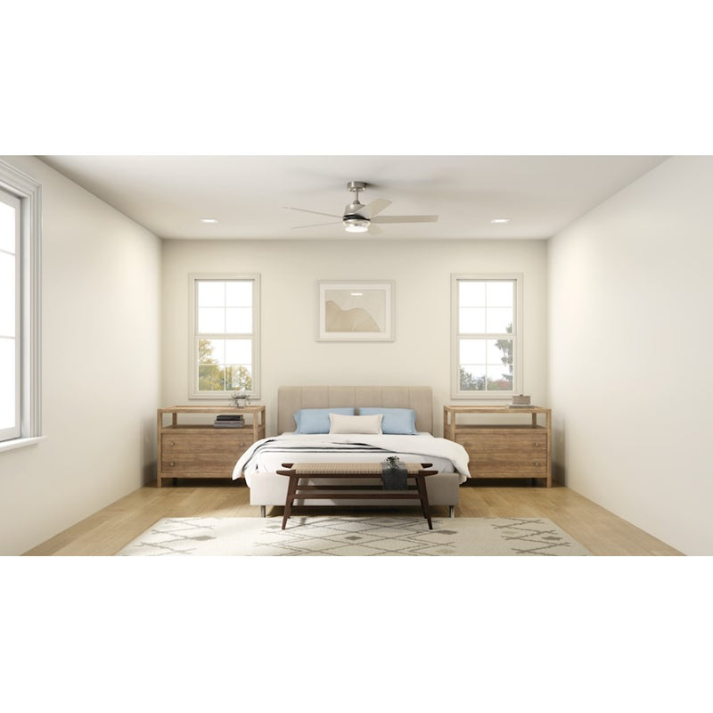 Kichler Maeve 52in LED Ceiling Fan | Scandinavian Satin Black Steel | Living Room & Bedroom | 15in H, Integrated 17W LED | Model 300059SBK