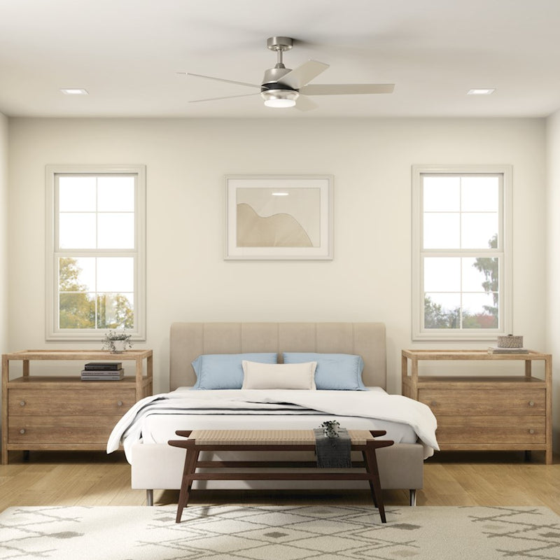Kichler Maeve 52in LED Ceiling Fan | Scandinavian Satin Black Steel | Living Room & Bedroom | 15in H, Integrated 17W LED | Model 300059SBK