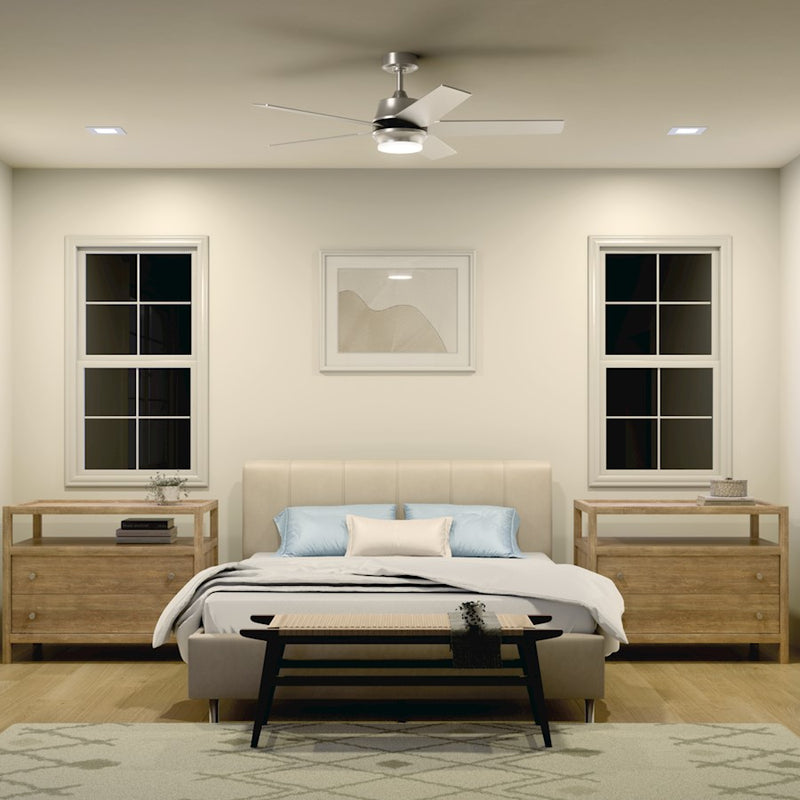 Kichler Maeve 52in LED Ceiling Fan | Scandinavian Satin Black Steel | Living Room & Bedroom | 15in H, Integrated 17W LED | Model 300059SBK