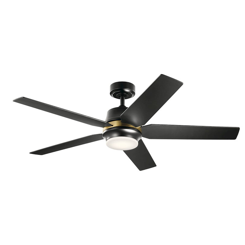 Kichler Maeve 52in LED Ceiling Fan | Scandinavian Satin Black Steel | Living Room & Bedroom | 15in H, Integrated 17W LED | Model 300059SBK