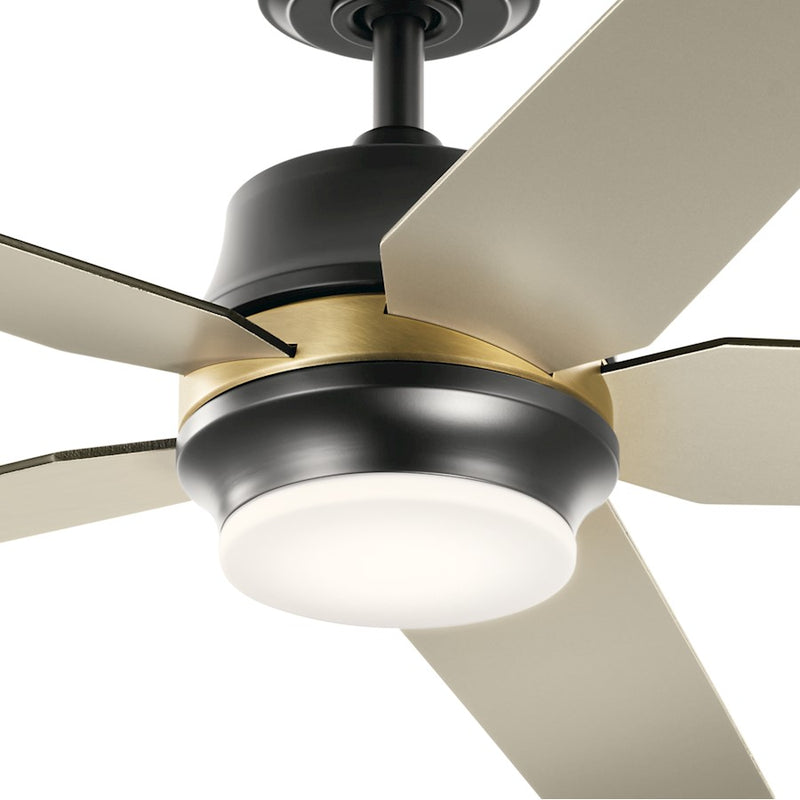 Kichler Maeve 52in LED Ceiling Fan | Scandinavian Satin Black Steel | Living Room & Bedroom | 15in H, Integrated 17W LED | Model 300059SBK