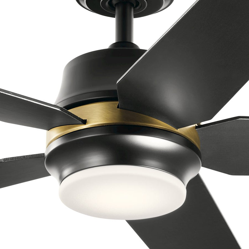Kichler Maeve 52in LED Ceiling Fan | Scandinavian Satin Black Steel | Living Room & Bedroom | 15in H, Integrated 17W LED | Model 300059SBK