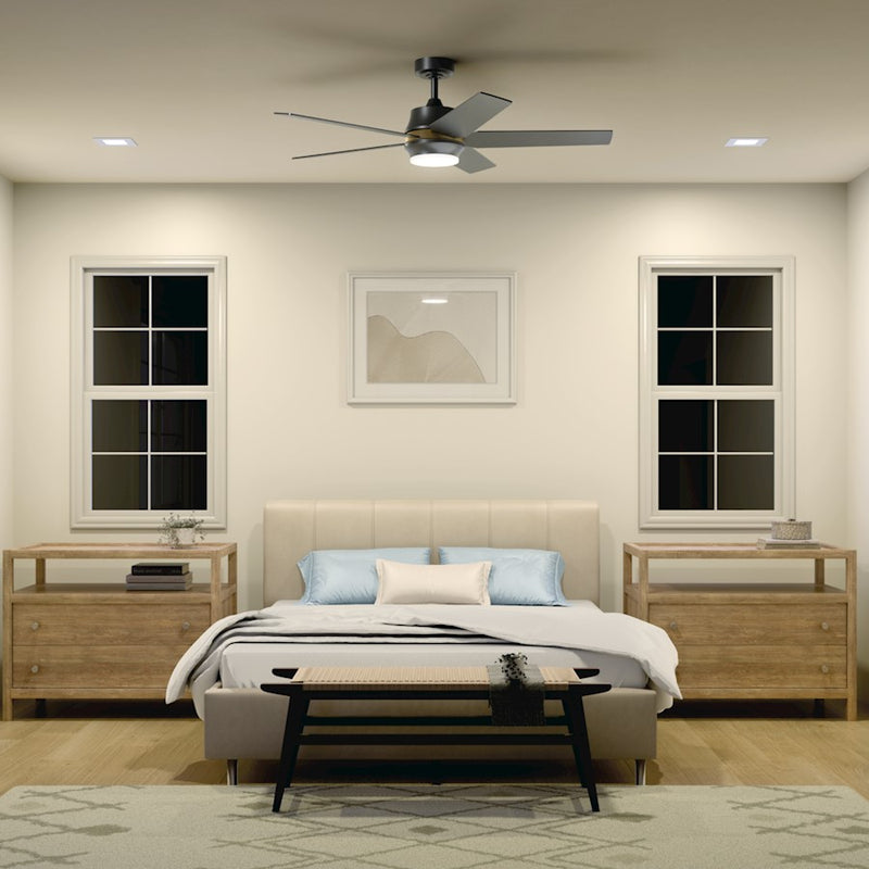 Kichler Maeve 52in LED Ceiling Fan | Scandinavian Satin Black Steel | Living Room & Bedroom | 15in H, Integrated 17W LED | Model 300059SBK