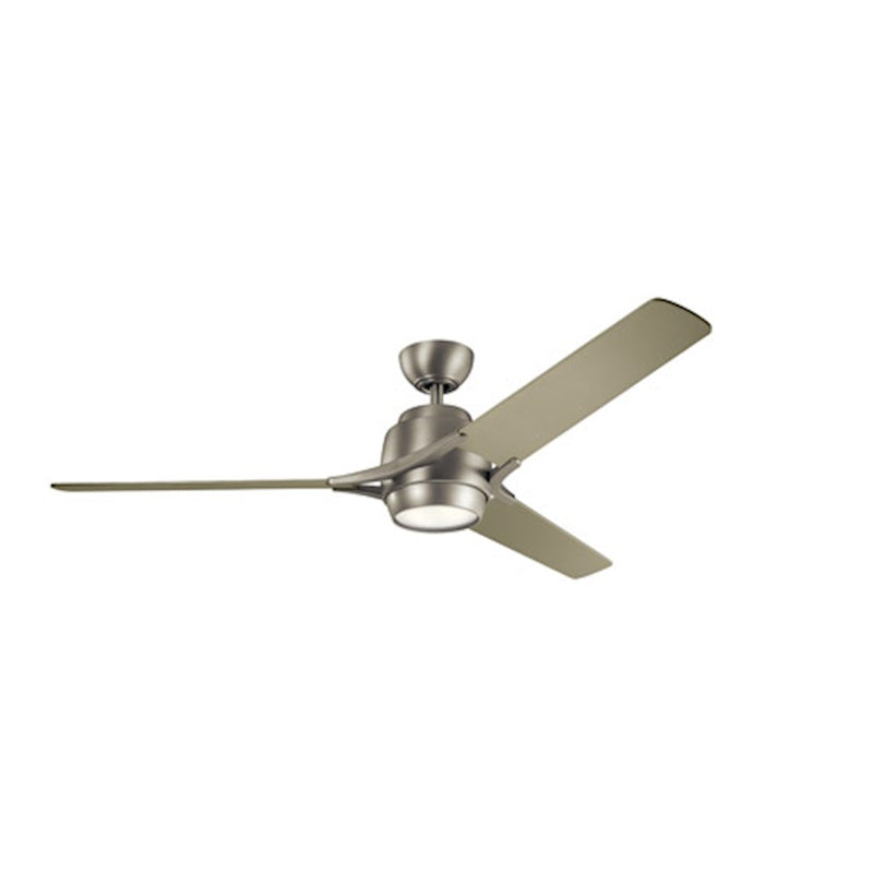 Kichler Zeus 60in Ceiling Fan | Brushed Nickel Steel with Silver Blades and LED Light | Living Room & Bedroom | 60 x 60 x 18 in | Model 300060NI