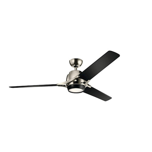 Kichler Zeus 60in Ceiling Fan with LED Light | Polished Nickel and Black Blades | Living Room & Bedroom | 60 x 60 x 18 in | Model 300060PN
