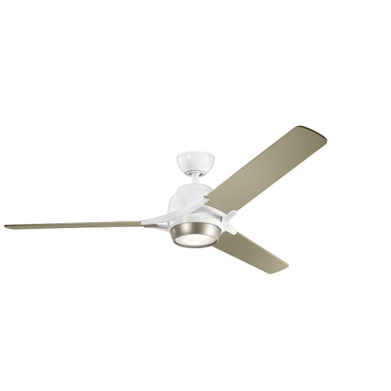 Kichler Zeus 60in Ceiling Fan | Contemporary White and Silver Steel | Living Room & Bedroom | 60 x 60 x 18 in, 17W LED, 3000K | Model 300060WH