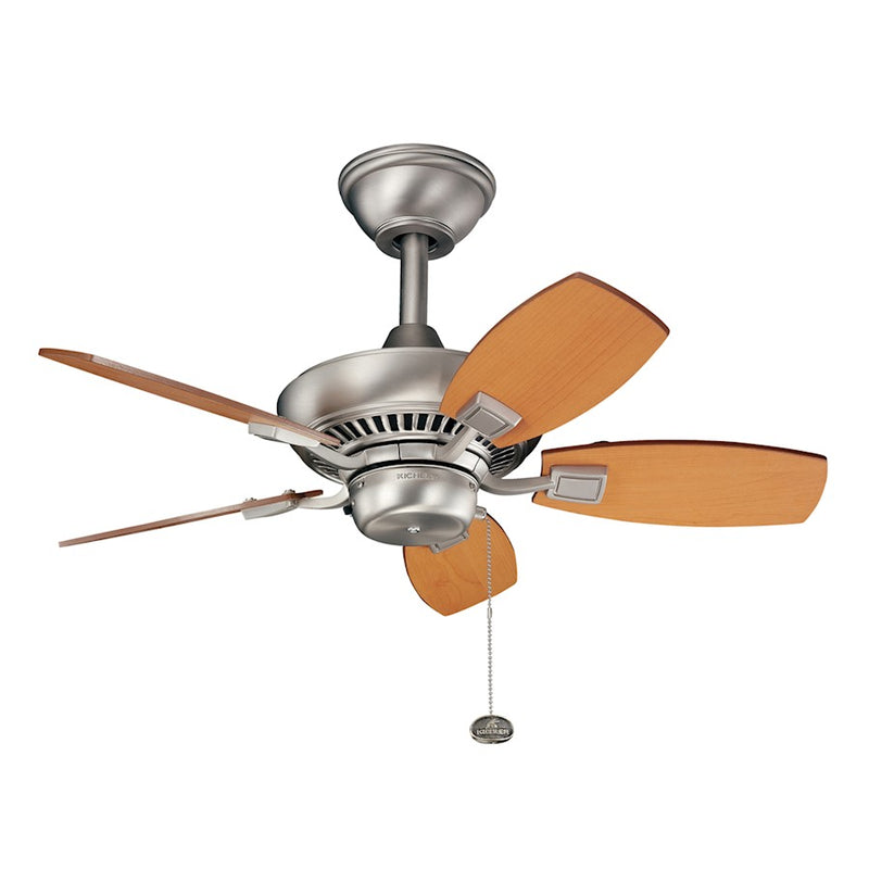 Kichler Canfield 30in Ceiling Fan | Brushed Nickel and Cherry/Walnut Blades | Indoor & Covered Patio | 30 x 15 in | Model 300103NI