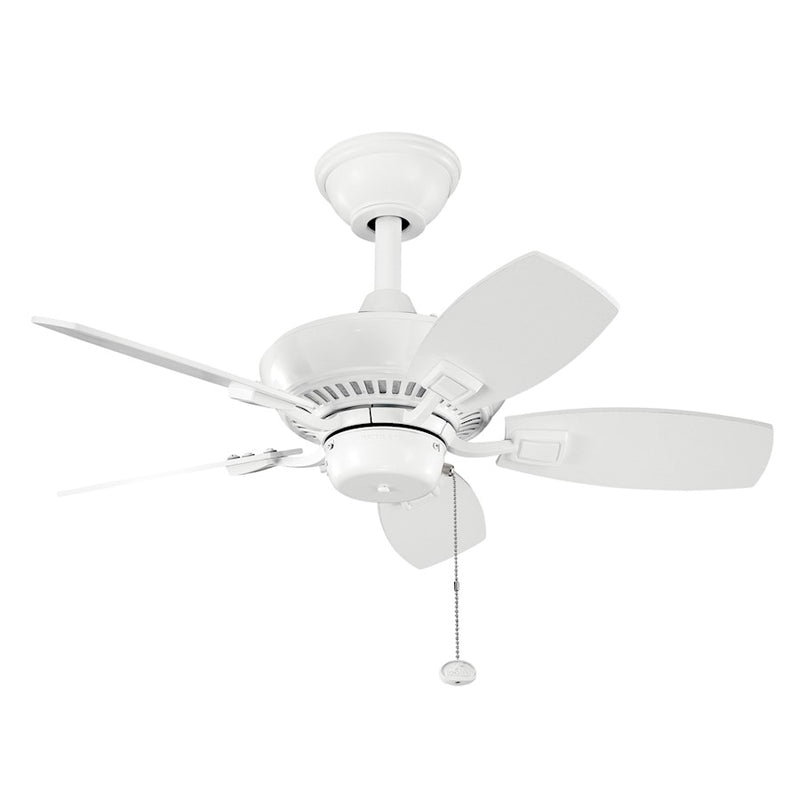 Kichler Canfield 30in Ceiling Fan | Traditional White Finish with White Blades | Indoor & Covered Patio | 30 x 30 x 15 in | Model 300103WH