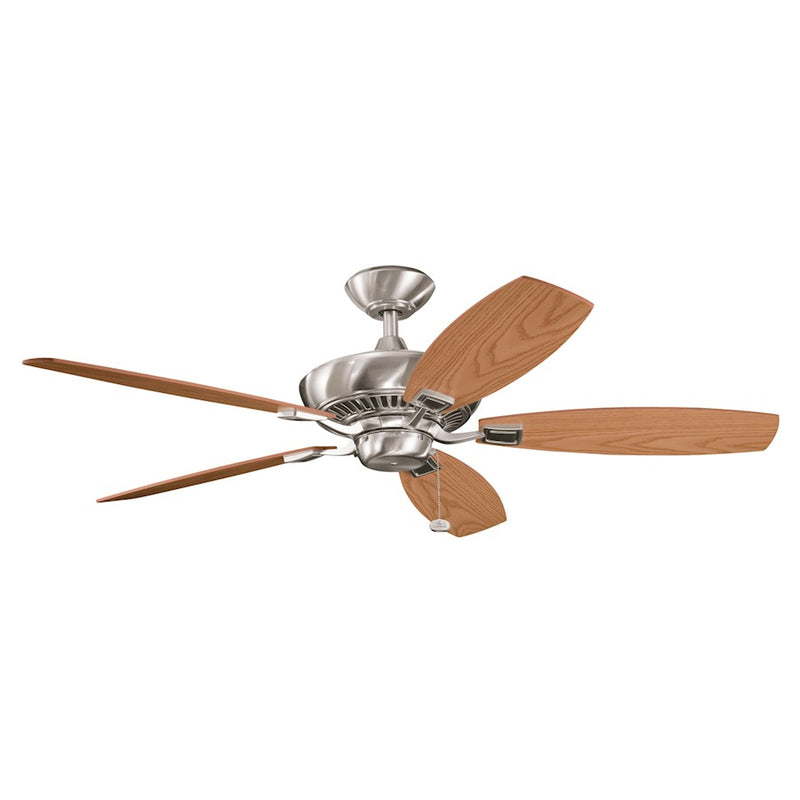 Kichler Canfield 52in Ceiling Fan | Traditional Brushed Stainless Steel and Medium Oak/Dark Oak Blades | Living Room & Bedroom | Model 300117BSS