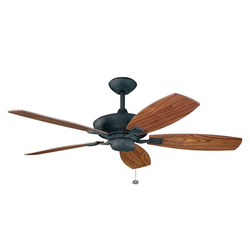 Kichler Canfield 52in Ceiling Fan | Traditional Distressed Black Steel with Reversible Walnut/Dark Walnut Blades | Living Room | Model 300117DBK