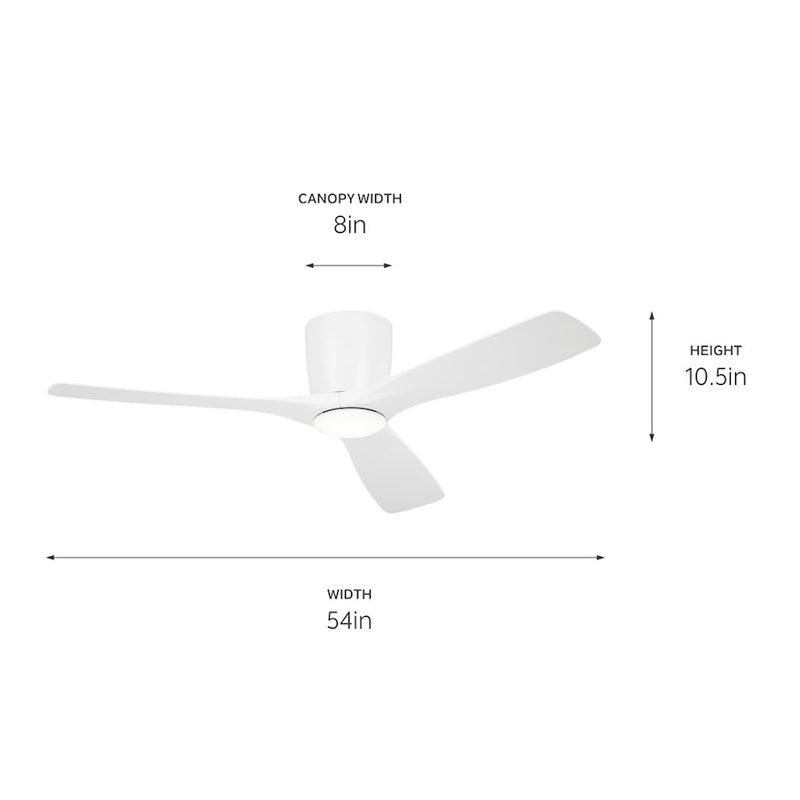 Kichler Volos 54in Ceiling Fan | Matte White with Integrated LED | Living Room & Bedroom | 48 x 10.4 in | Model 300154MWH