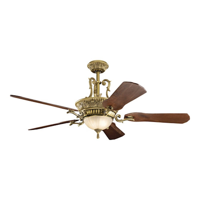 Kichler Kimberley 60in LED Ceiling Fan | Burnished Antique Brass Poly Resin and Walnut Blades | Living Room & Bedroom | Model 300208BAB