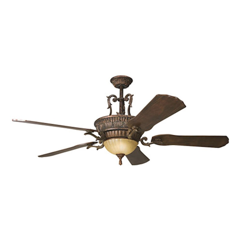 Kichler Kimberley 60in LED Ceiling Fan | Burnished Antique Brass Poly Resin and Walnut Blades | Living Room & Bedroom | Model 300208BAB