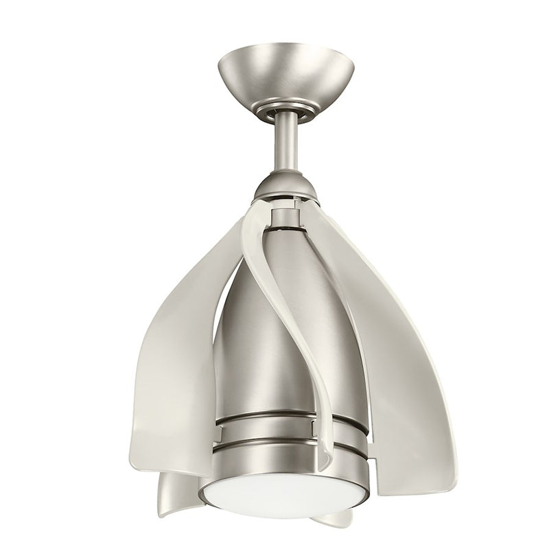 Kichler Terna 15in LED Ceiling Fan | Brushed Nickel and Etched Opal Glass | Kitchen Island & Small Room | 15 x 15 x 20 in | Model 300230NI