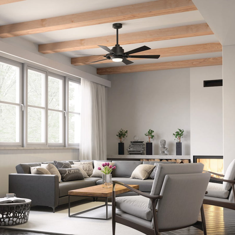 Kichler Iras 52in LED Ceiling Fan | Farmhouse Weathered Zinc Steel | Living Room & Bedroom | 52in Blade Span, 14in H | Model 300241WZC