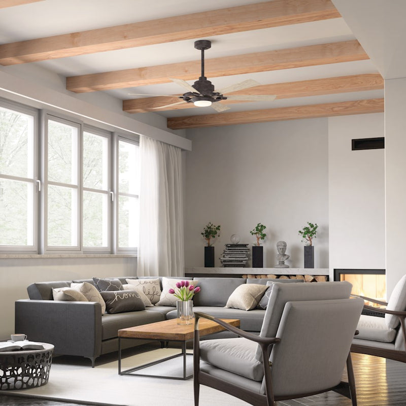 Kichler Iras 52in LED Ceiling Fan | Farmhouse Weathered Zinc Steel | Living Room & Bedroom | 52in Blade Span, 14in H | Model 300241WZC