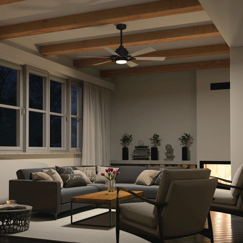 Kichler Iras 52in LED Ceiling Fan | Farmhouse Weathered Zinc Steel | Living Room & Bedroom | 52in Blade Span, 14in H | Model 300241WZC