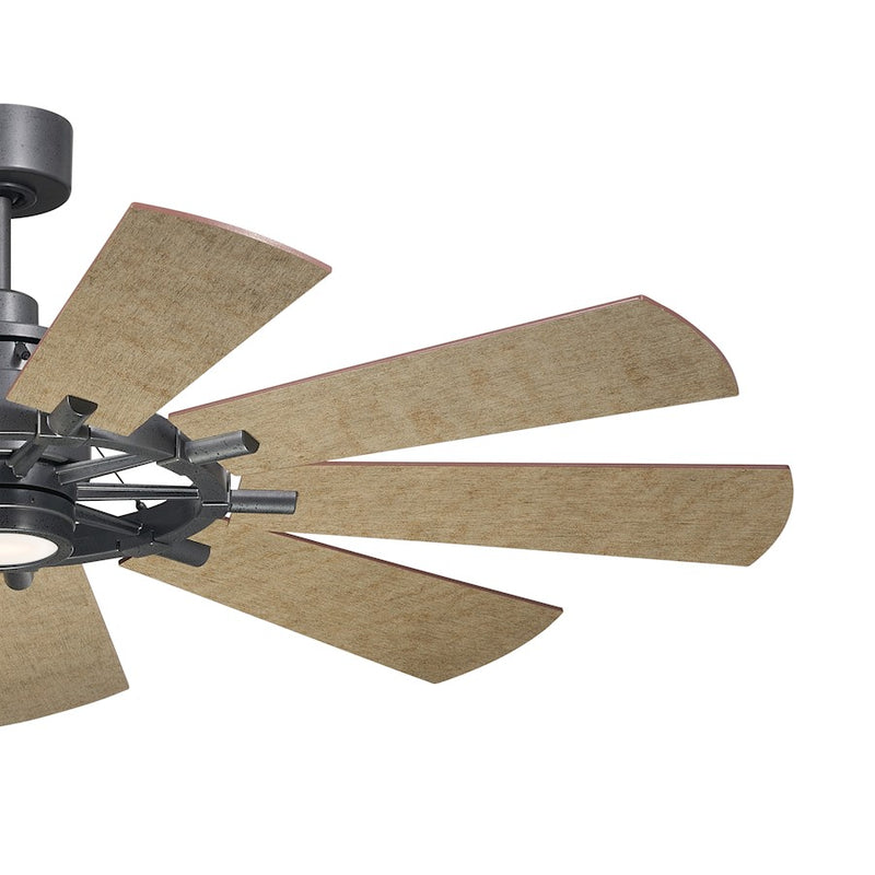 Kichler Gentry 60in LED Ceiling Fan | Farmhouse Weathered Zinc and Distressed Antique Gray | Covered Patio & Living Room | 3000K | Model 300260WZC