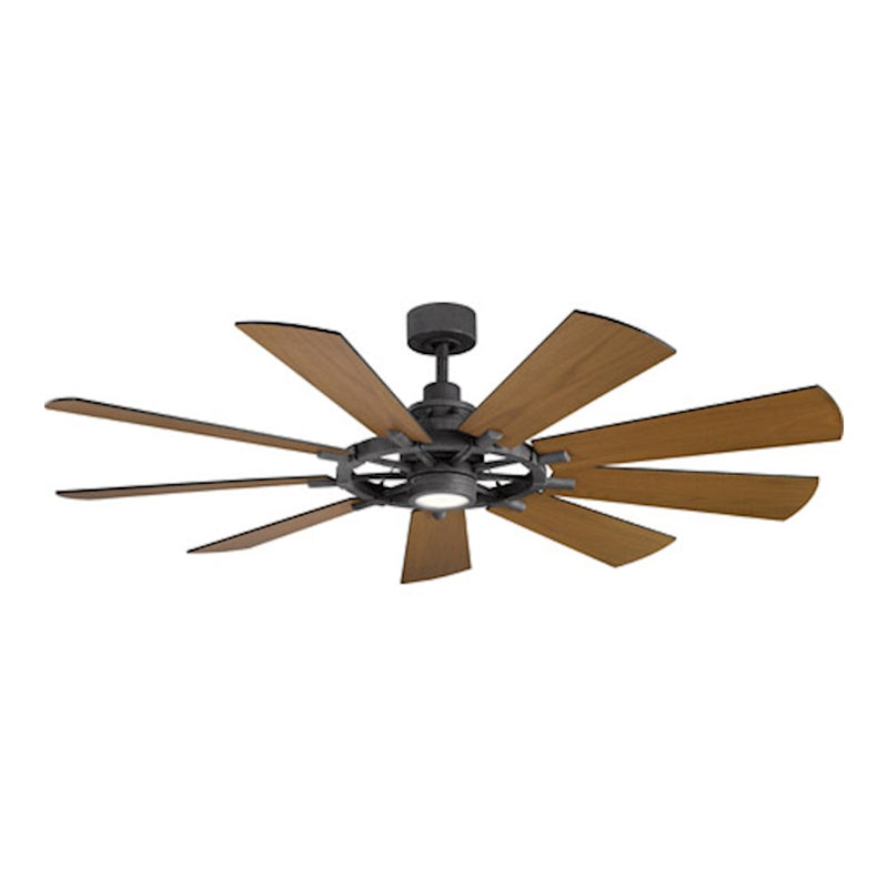 Kichler Gentry 65in LED Ceiling Fan | Industrial Weathered Zinc Steel | Living Room & Covered Patio | 1600 Lumens, 3000K, Dimmable | Model 300265WZC