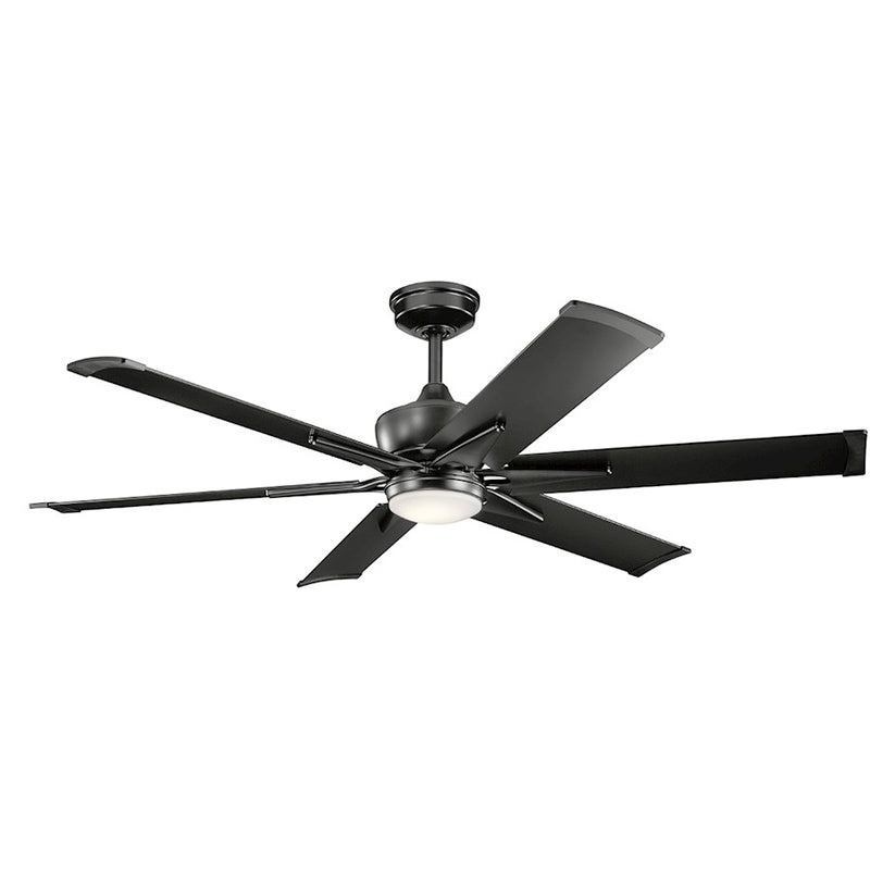 Kichler Szeplo Patio 60in LED Ceiling Fan | Industrial Satin Black Steel with Etched Opal Light | Covered Patio & Lanai | 60 x 16 in | Model 300300SBK