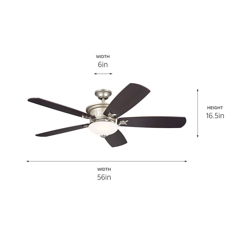 Kichler Crescent 56in Ceiling Fan with Light | Traditional Olde Bronze and Gold Highlights with Walnut Blades | Living Rooms | Model 300325OZ