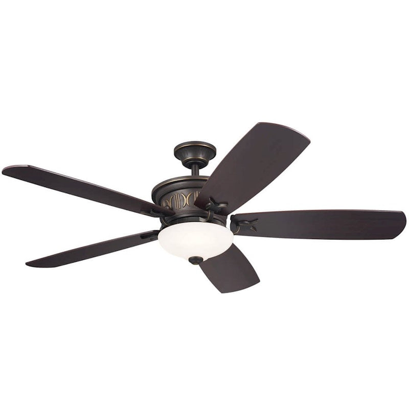 Kichler Crescent 56in Ceiling Fan with Light | Traditional Olde Bronze and Gold Highlights with Walnut Blades | Living Rooms | Model 300325OZ