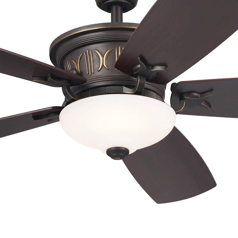 Kichler Crescent 56in Ceiling Fan with Light | Traditional Olde Bronze and Gold Highlights with Walnut Blades | Living Rooms | Model 300325OZ