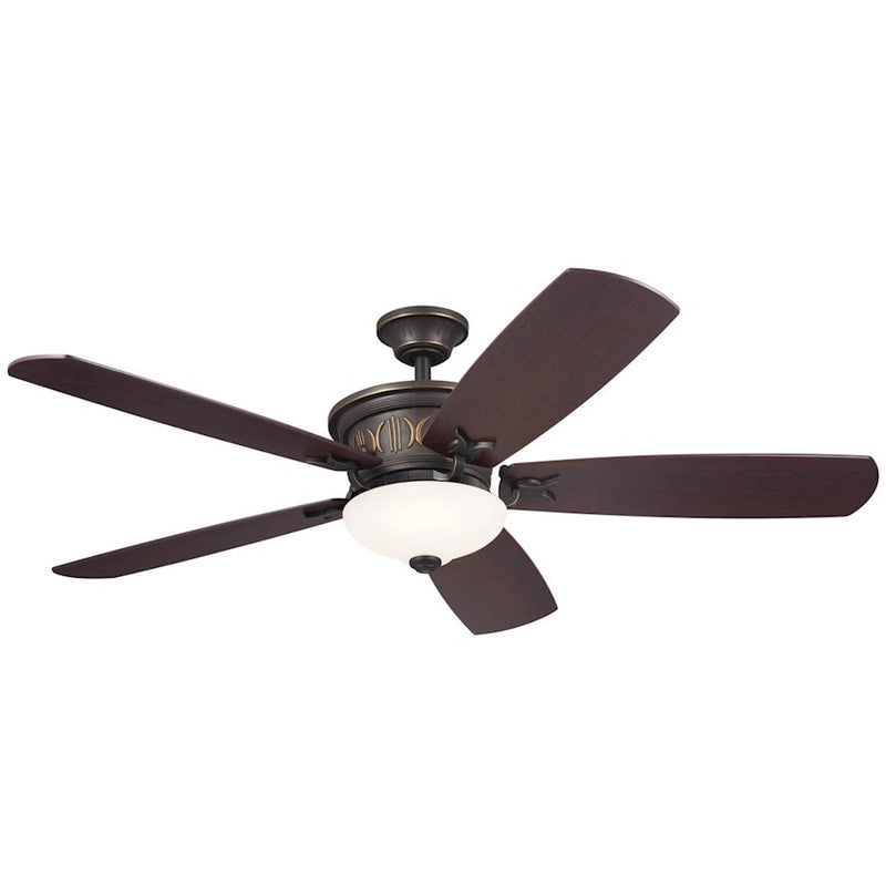 Kichler Crescent 56in Ceiling Fan with Light | Traditional Olde Bronze and Gold Highlights with Walnut Blades | Living Rooms | Model 300325OZ