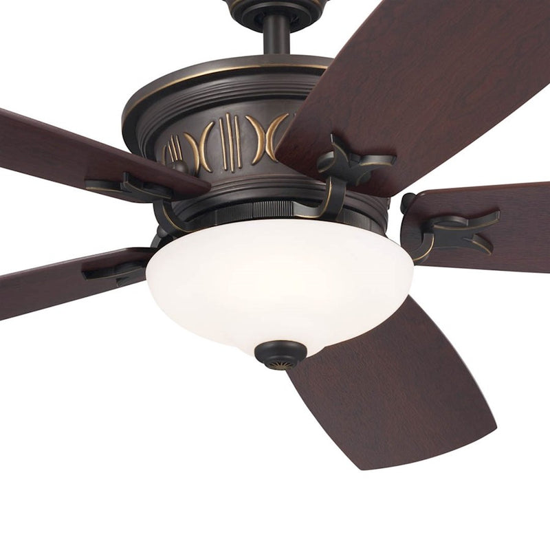 Kichler Crescent 56in Ceiling Fan with Light | Traditional Olde Bronze and Gold Highlights with Walnut Blades | Living Rooms | Model 300325OZ