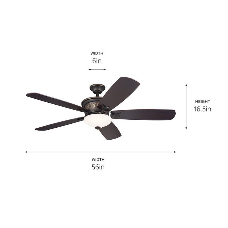Kichler Crescent 56in Ceiling Fan with Light | Traditional Olde Bronze and Gold Highlights with Walnut Blades | Living Rooms | Model 300325OZ