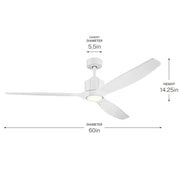 Kichler Calyx 60in 3-Blade Ceiling Fan | Modern Matte White and Solid Wood Blades | Living Room & Bedroom | 14.25 in H | Model 300360-MWH