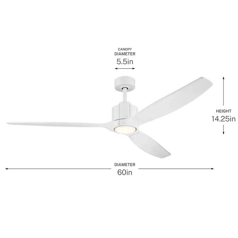 Kichler Calyx 60in 3-Blade Ceiling Fan | Modern Matte White and Solid Wood Blades | Living Room & Bedroom | 14.25 in H | Model 300360-MWH