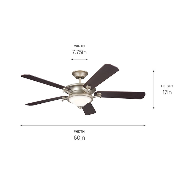 Kichler Rise 60in Ceiling Fan with Light | Olde Bronze w/Gold Highlights and Walnut Blades | Living Room & Bedroom | 60 x 60 x 17 in | Model 300370OZ