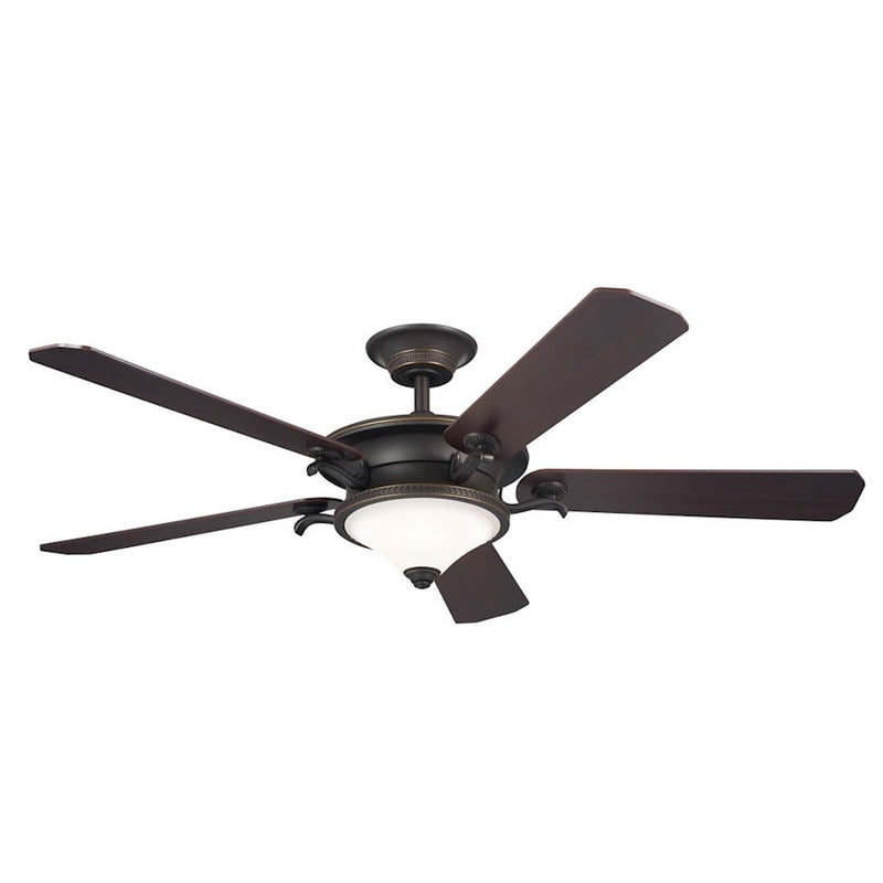 Kichler Rise 60in Ceiling Fan with Light | Olde Bronze w/Gold Highlights and Walnut Blades | Living Room & Bedroom | 60 x 60 x 17 in | Model 300370OZ