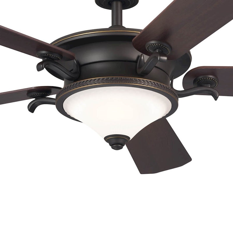 Kichler Rise 60in Ceiling Fan with Light | Olde Bronze w/Gold Highlights and Walnut Blades | Living Room & Bedroom | 60 x 60 x 17 in | Model 300370OZ