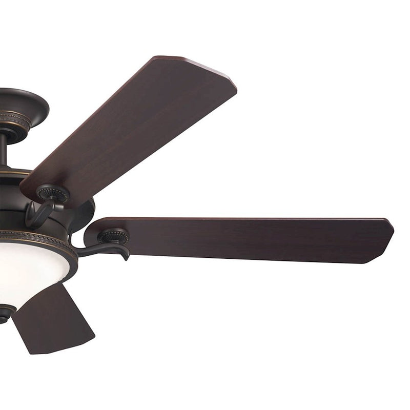 Kichler Rise 60in Ceiling Fan with Light | Olde Bronze w/Gold Highlights and Walnut Blades | Living Room & Bedroom | 60 x 60 x 17 in | Model 300370OZ