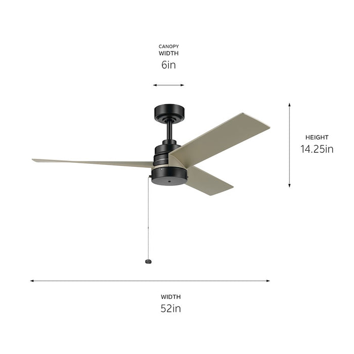 Kichler 52" Spyn Lite Ceiling Fan, Satin Black/Satin Black