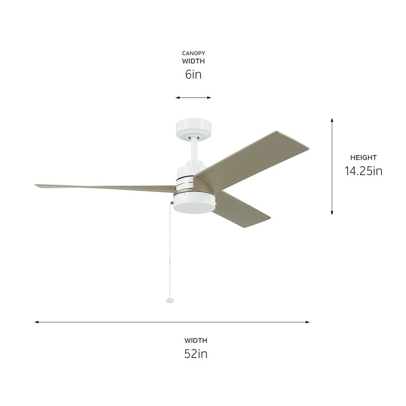 Kichler Spyn Lite 52in Ceiling Fan | Transitional White and Silver Steel | Bedroom & Living Room 100-150 sq ft | 52 x 52 x 14.25 in | Model 300375WH