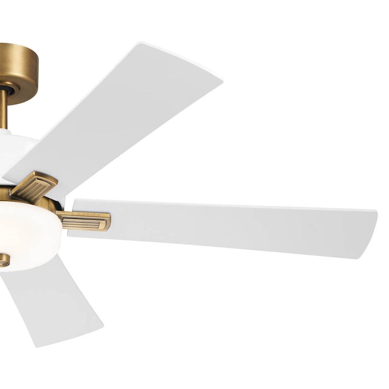 Kichler Icon 56in Ceiling Fan | Brushed Natural Brass Steel with White Blades | Living Room & Bedroom | 56 x 56 x 16 in | Model 300395WH