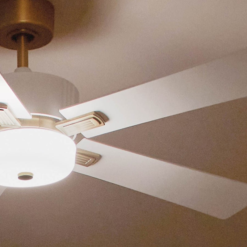 Kichler Icon 56in Ceiling Fan | Brushed Natural Brass Steel with White Blades | Living Room & Bedroom | 56 x 56 x 16 in | Model 300395WH