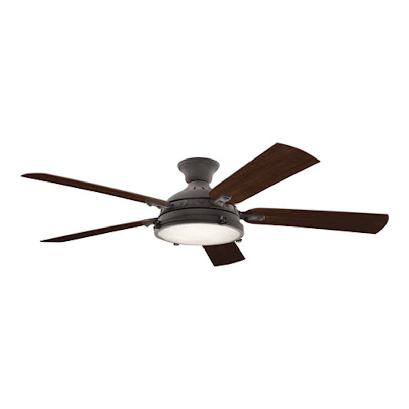 Kichler Hatteras Bay 60in LED Ceiling Fan | Weathered Zinc and Medium Walnut Blades | Covered Patio | 60 x 18 in | Model 310017WZC
