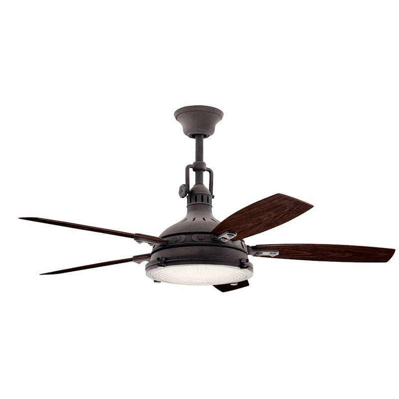 Kichler Hatteras Bay 52in LED Ceiling Fan | Weathered Zinc Steel and Medium Walnut Blades | Living Room & Covered Patio | Model 310018WZC