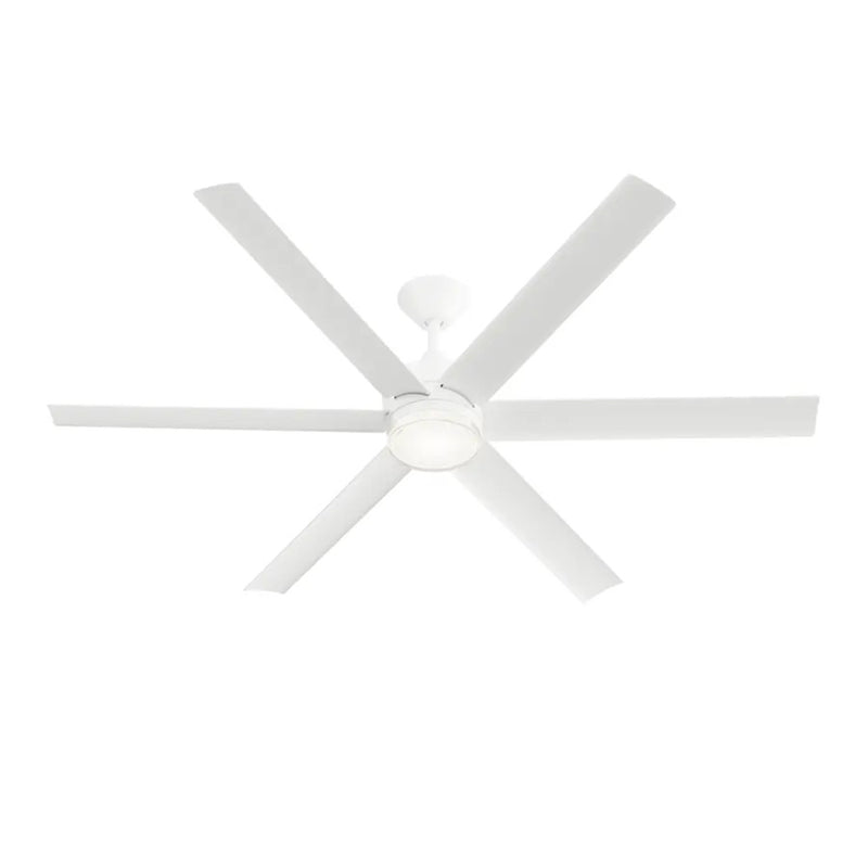 Kichler Solen 65in 6-Blade Ceiling Fan | Modern Matte White Steel with Integrated LED | Wet-Rated for Covered Patios & Outdoor | Model 310065-MWH